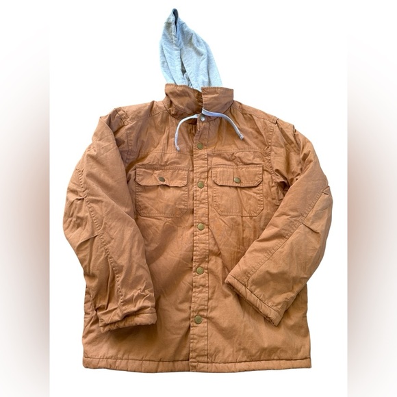 Men’s open Trail tan full quilted jacket with front snaps & hood. Size Medium - Picture 1 of 9